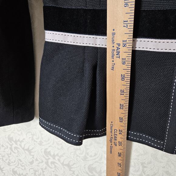VTG Albert Nipon Suit Jacket 12 Black Cotton Snap Front Peplum Hem Velvet Ribbon - Picture 13 of 14